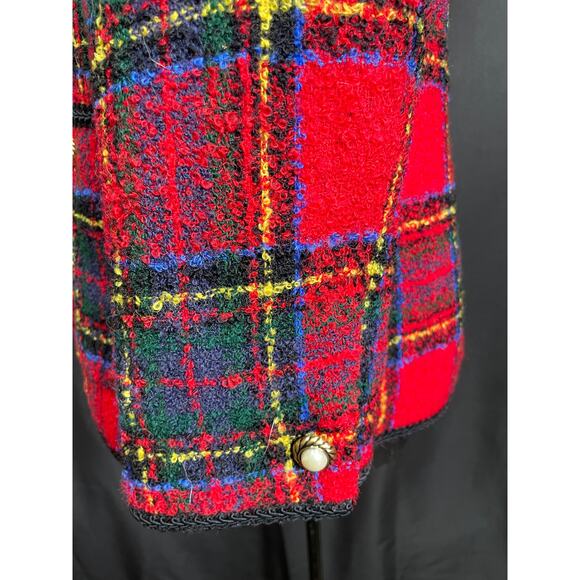 Vintage Red Plaid Talbots Blazer, Pearl Buttons & Black Trim,  Holiday Jacket - Picture 7 of 9